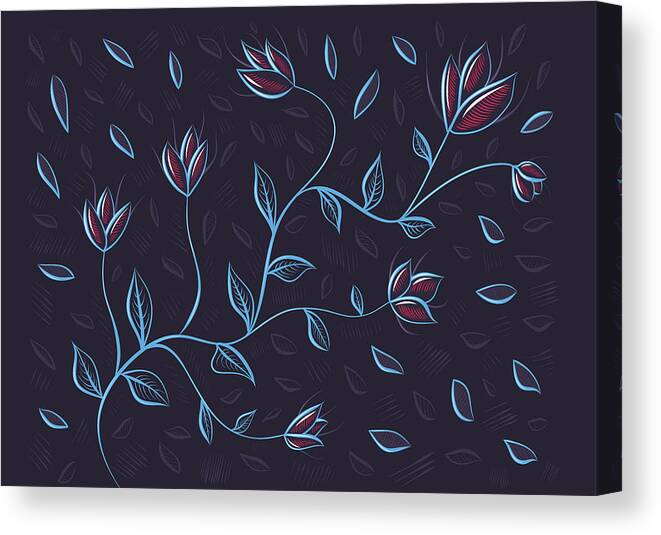 Glow Canvas Print featuring the digital art Glowing Blue Abstract Flowers by Boriana Giormova