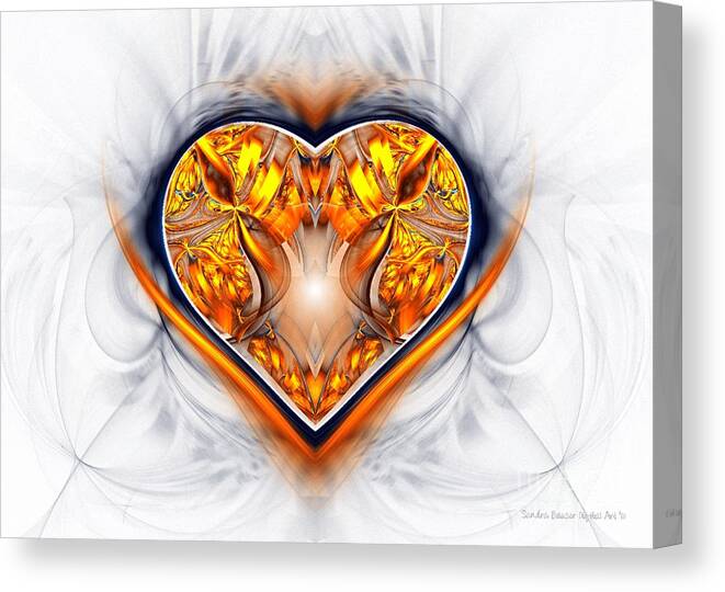 Digital Canvas Print featuring the digital art Gold and Sapphire Heart by Sandra Bauser