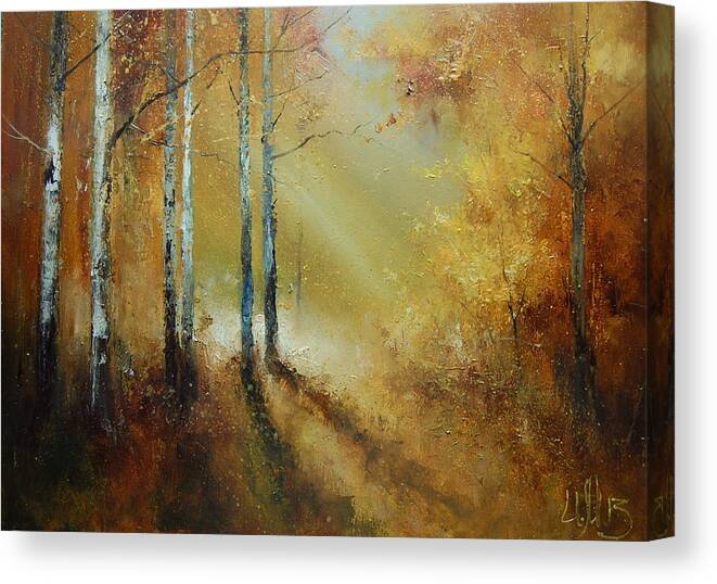 Russian Artists New Wave Canvas Print featuring the painting Golden Light in Autumn Woods by Igor Medvedev