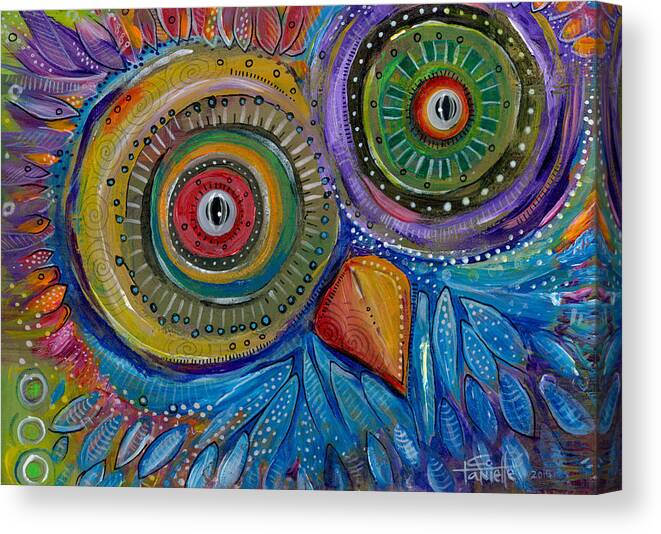 Owl Canvas Print featuring the painting Googly-Eyed Owl by Tanielle Childers