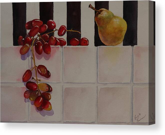 Fruit Canvas Print featuring the painting Grapes and Pear by Ruth Kamenev
