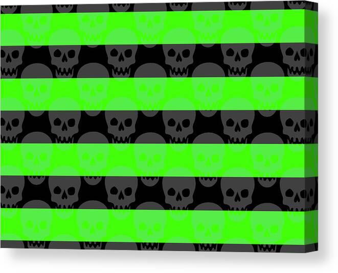 Green Canvas Print featuring the digital art Green Skull Stripes by Roseanne Jones