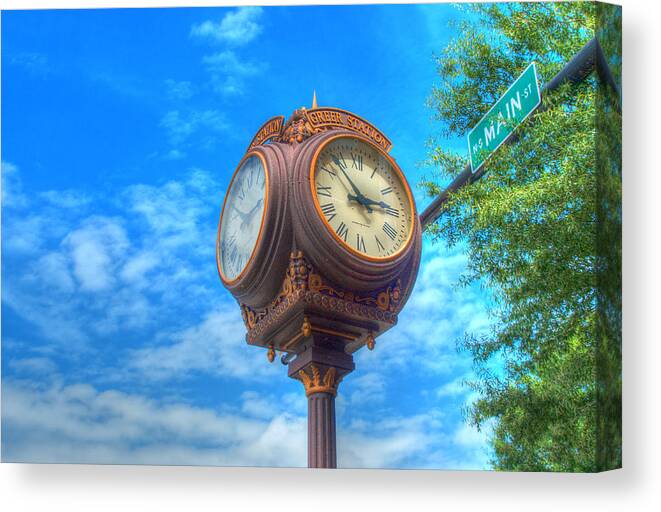 Greer Canvas Print featuring the photograph Greer Town Clock by Blaine Owens