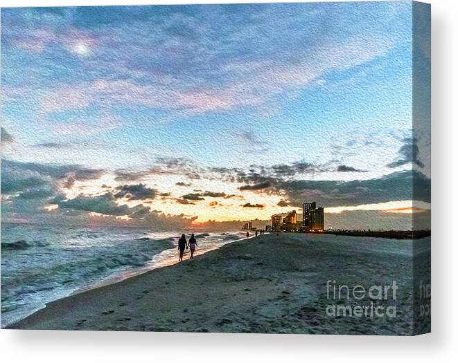 Al Canvas Print featuring the photograph Gulf Shores Beach Sunset Seascape 0272A Digital Painting by Ricardos Creations
