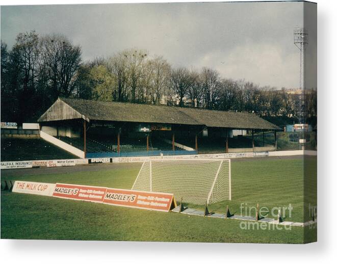  Canvas Print featuring the photograph Halifax Town - The Shay - Skircoat Stand 1 - 1970s by Legendary Football Grounds