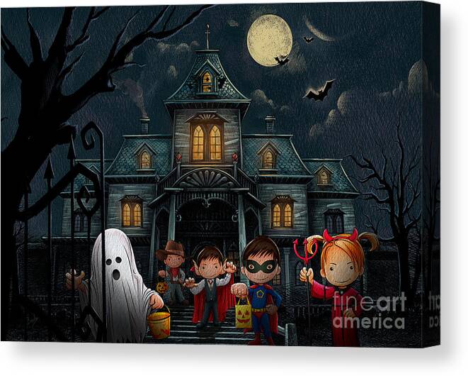 Night Canvas Print featuring the digital art Halloween Kids Night by Peter Awax
