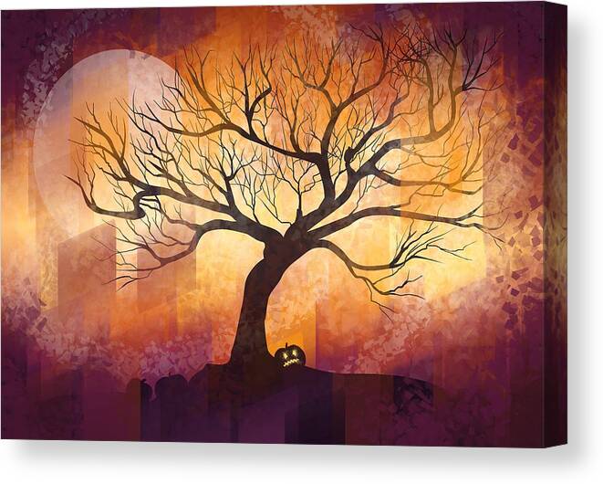 Halloween Canvas Print featuring the painting Halloween tree by Thubakabra