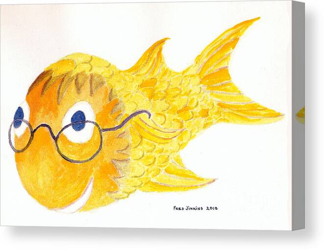 Glasses Canvas Print featuring the painting Happy Fish with Glasses by Fred Jinkins