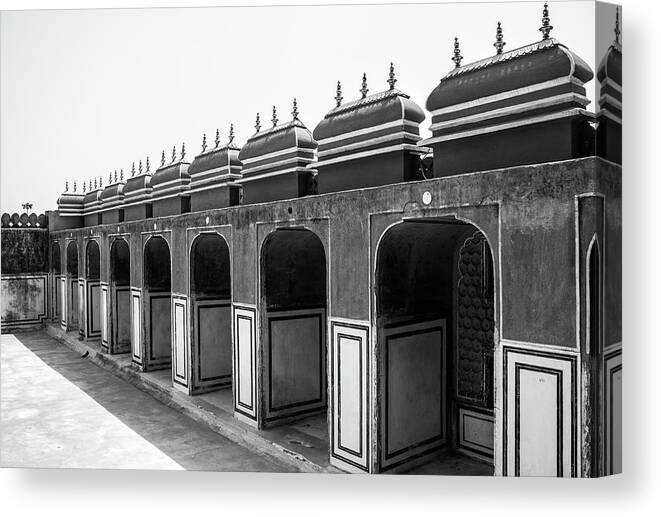  Black White Photography Canvas Print featuring the photograph Hawa Mahal Jaipur by Prakash Ghai