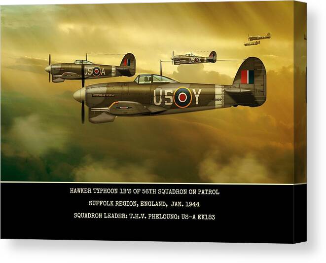 Hawker Typhoon Ww2 Fighter Plane British Aircraft Canvas Print featuring the digital art Hawker Typhoon Sqn 56 by John Wills