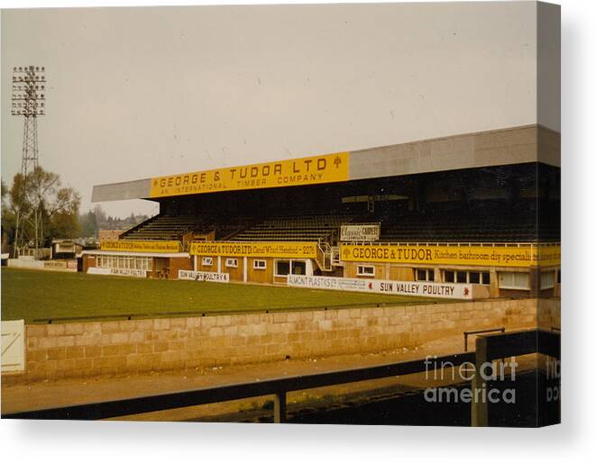  Canvas Print featuring the photograph Hereford United - Edgar Street - Merton Stand 2 - 1980s by Legendary Football Grounds