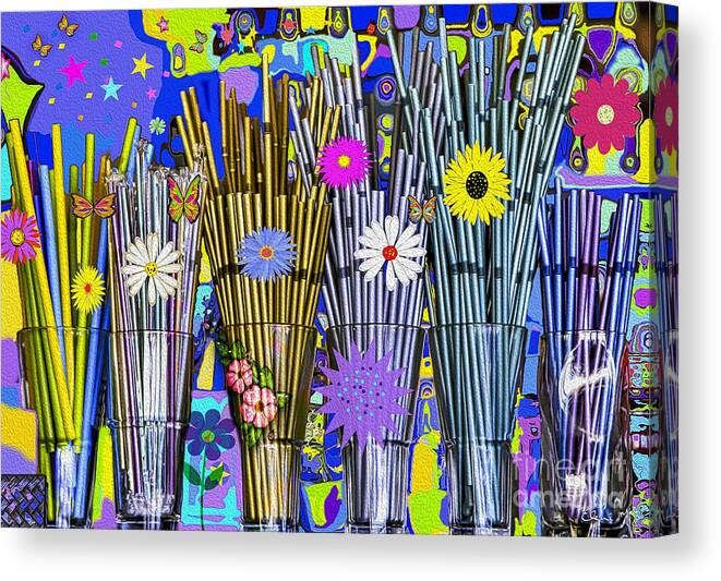 Background Canvas Print featuring the digital art Hippie Hippie Straws by Eleni Synodinou