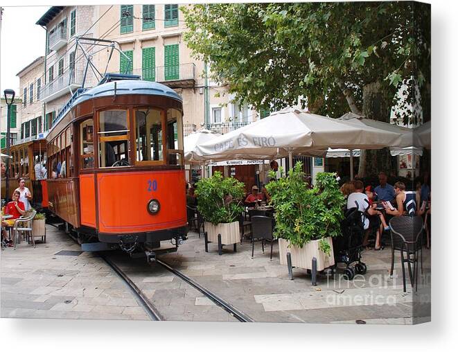 Soller Canvas Print featuring the photograph Historic tram at Soller in Majorca by David Fowler
