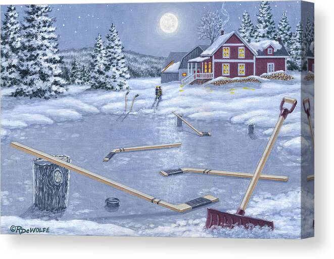 Hockey Canvas Print featuring the painting Home For Supper by Richard De Wolfe