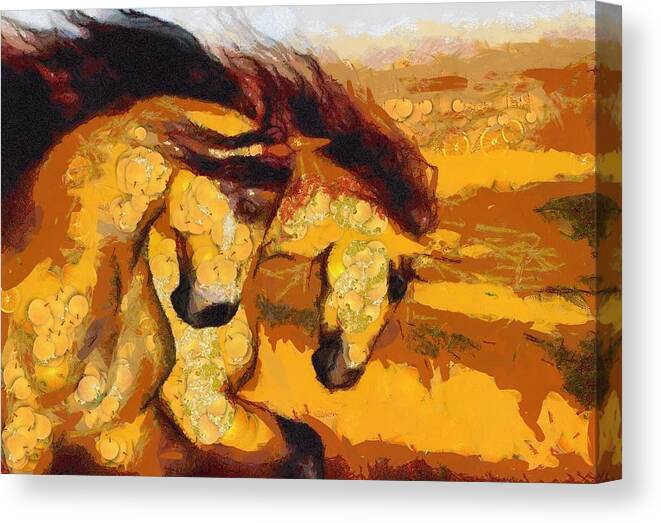 Horses Xanthic Canvas Print featuring the digital art Horses Xanthic by Catherine Lott