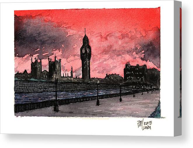 Watercolor Canvas Print featuring the painting Houses of Parliment by Joe Michelli