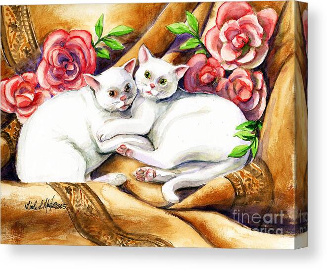 Cat Canvas Print featuring the painting Hugging Cats by Linda L Martin