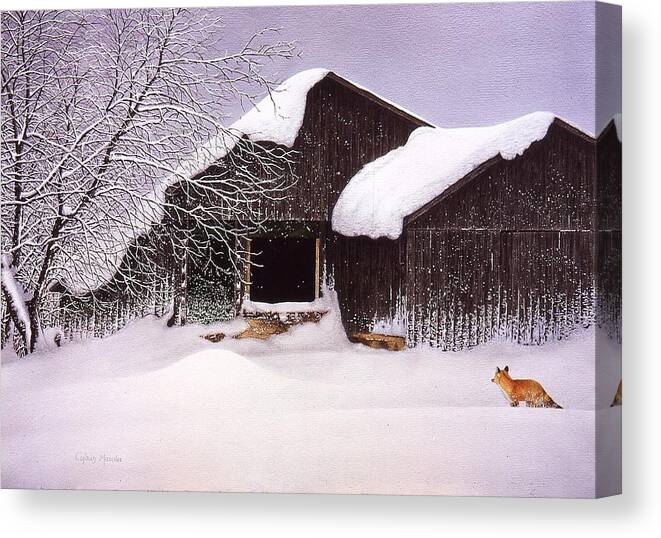 Snow Canvas Print featuring the painting Hungry Hunter by Conrad Mieschke