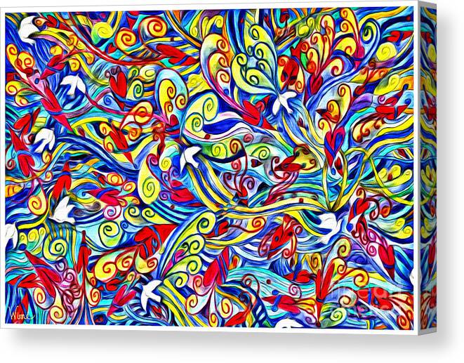 Lise Winne Canvas Print featuring the painting Hurricane of Doves and Hearts by Lise Winne