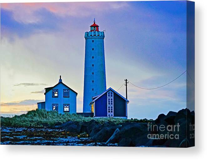 Iceland Canvas Print featuring the photograph Iceland Lighthouse by Michael Cinnamond