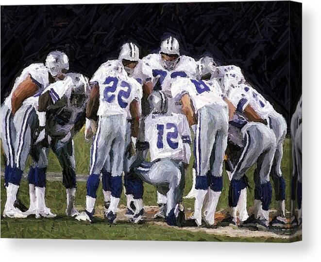 Dallas Cowboys Canvas Print featuring the digital art In The Huddle by Carrie OBrien Sibley