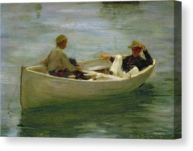 Rowing Canvas Print featuring the painting In the Rowing Boat by Henry Scott Tuke