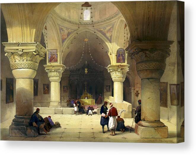 Church Of The Holy Sepulchre Canvas Print featuring the digital art Inside The Church of the Holy Sepulchre in Jerusalem by Munir Alawi
