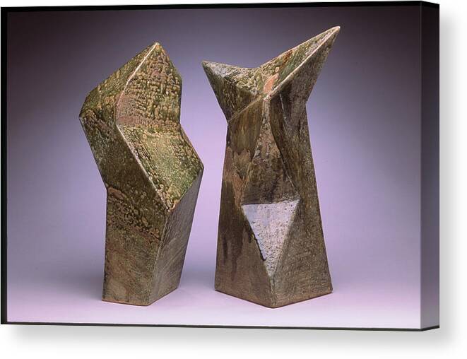  Slab Built Cone 6 Stoneware Canvas Print featuring the sculpture Interrelated Forms by Stephen Hawks