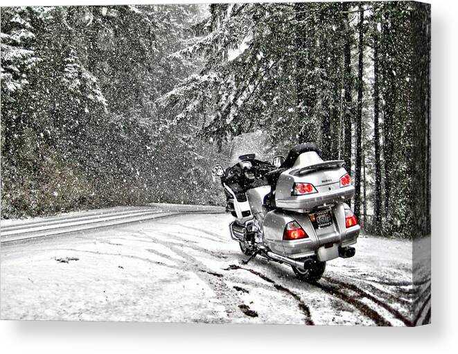 Motorcycles Canvas Print featuring the photograph Into the Winter Storm by Rob Green