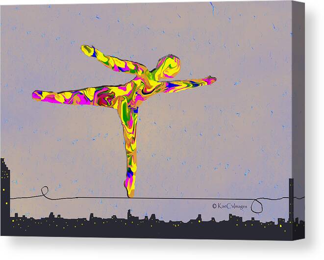 Digital Painting Canvas Print featuring the digital art Intrepid on a Tightrope by Kae Cheatham