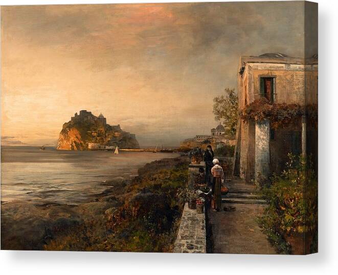 Oswald Achenbach Canvas Print featuring the painting Ischia With A View Of Castello Aragonese by MotionAge Designs