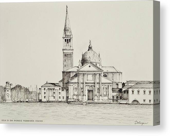 Venice Canvas Print featuring the drawing Isola di San Giorgio Maggiore Venice by Dai Wynn