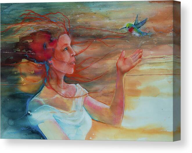 Hummingbird Canvas Print featuring the painting It Is Well With My Soul by Jani Freimann
