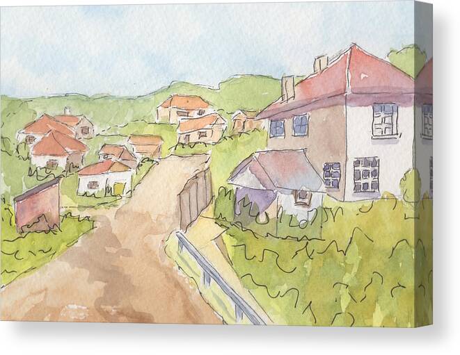 Watercolor Canvas Print featuring the painting Italian Village by Marcy Brennan