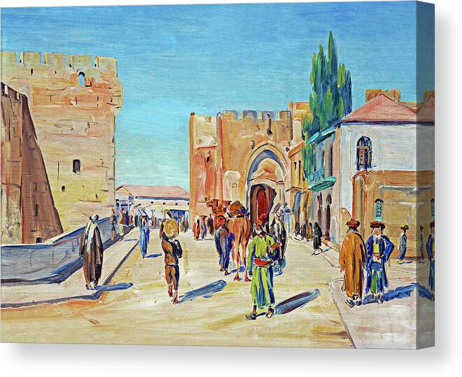 Jerusalem Canvas Print featuring the painting Jaffa Gate Painting 1926 by Munir Alawi
