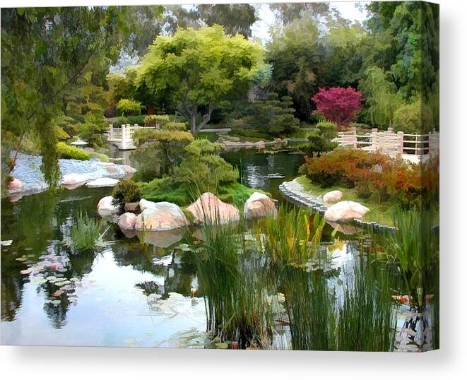 Japanese Garden Canvas Print featuring the painting Japanese Garden Panorama 2 by Elaine Plesser