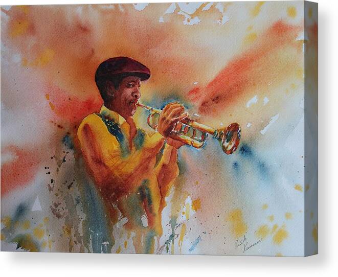 Music Canvas Print featuring the painting Jazz Man by Ruth Kamenev