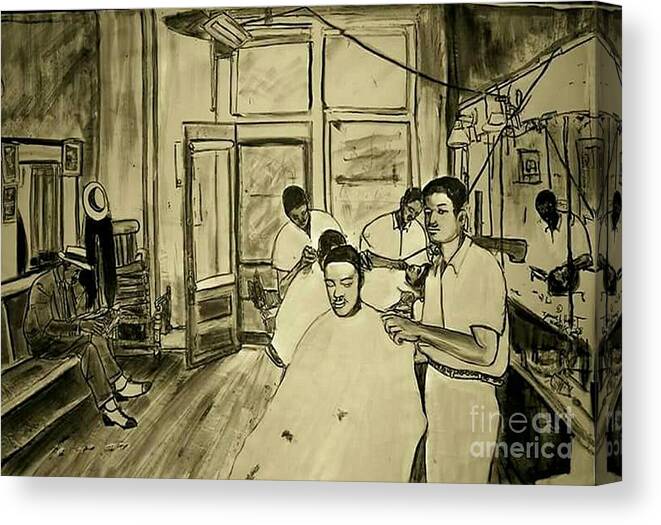 Barber Shop Hair Canvas Print featuring the painting Jesse's Paradise Barbershop by Tyrone Hart