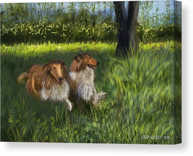 Dogs Canvas Print featuring the digital art Jim And Ramona's Collies by Larry Whitler