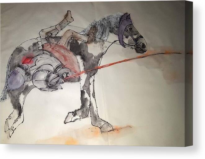 Equines. Jousting..history Canvas Print featuring the painting Jousting and falcony album by Debbi Saccomanno Chan