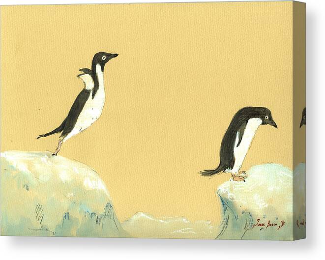 Penguin Art Canvas Print featuring the painting Jumping penguins by Juan Bosco