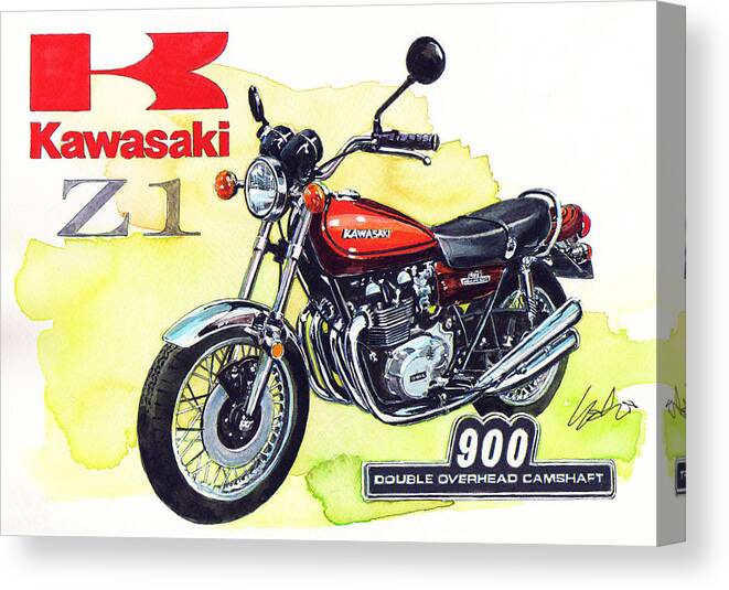 Kawasaki Z1 900 (1972) Canvas Print featuring the painting Kawasaki Z1 by Yoshiharu Miyakawa