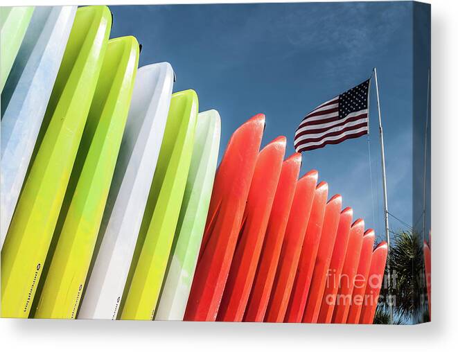 Kayaks Canvas Print featuring the photograph Kayaks with Flag by John Greco