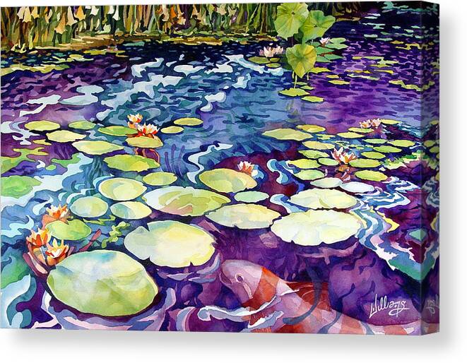 Watercolor Canvas Print featuring the painting Koi Pond by Mick Williams