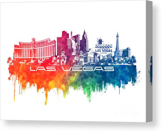 Las Vegas Canvas Print featuring the digital art Las Vegas skyline city color by Justyna Jaszke JBJart