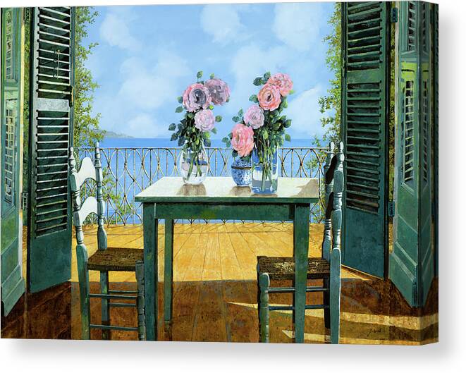 Terrace Canvas Print featuring the painting Le Rose Sul Tavolo Al Balcone by Guido Borelli