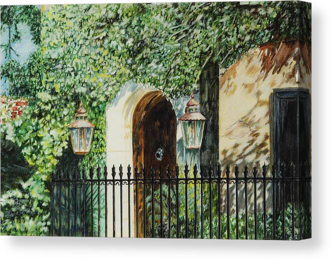 Downtown Canvas Print featuring the painting Legare Street Lamps by Thomas Hamm