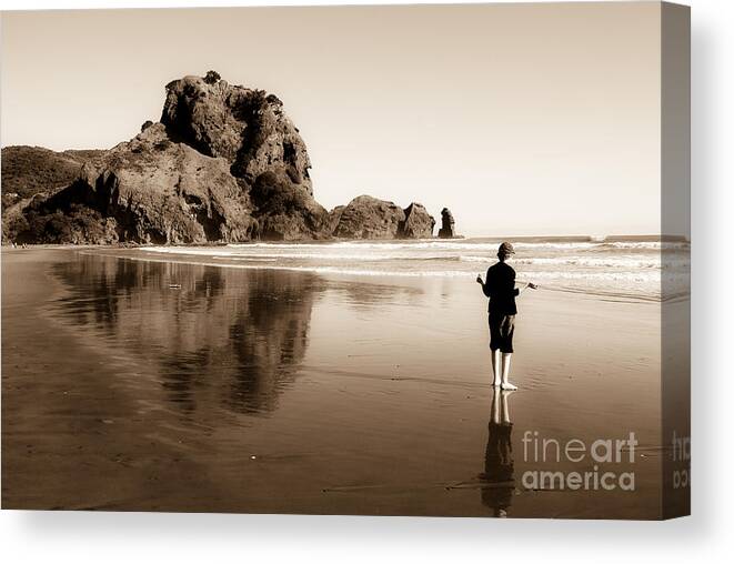 Sepia Canvas Print featuring the photograph Lev and the Lion Rock by Yurix Sardinelly