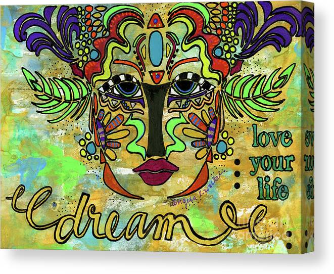 Mixed Media Canvas Print featuring the mixed media Life Dreams-Ceremonial Mask by Angela L Walker