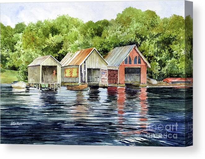 Scotland Canvas Print featuring the painting Lochness Boathouses by William Band